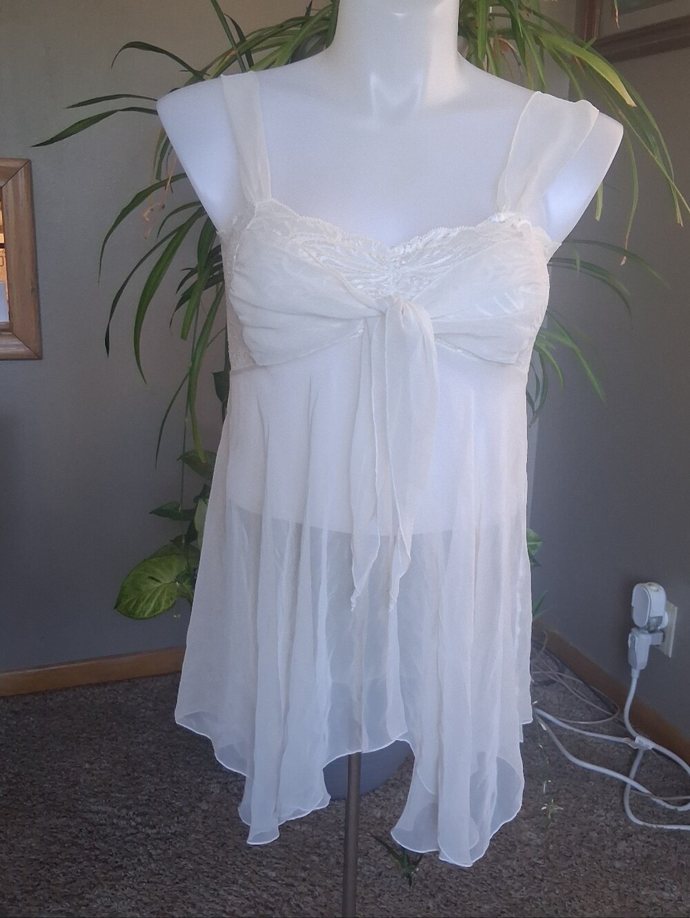 Vintage Victorias Secret Gold Label Bridal Sheer Babydoll Ivory Lace Fairycore